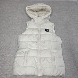 ABERCROMBIE KIDS Girl's Youth Vest Size‎ XL Cream Fleece Puffer Zip up Hooded